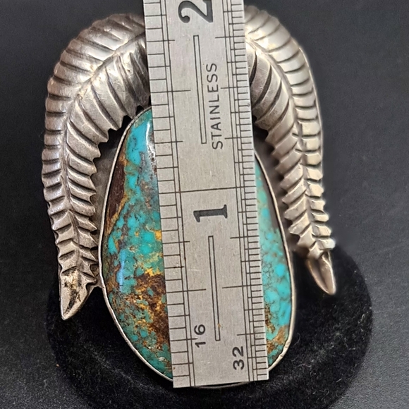 Huge Lone Mountain Turquoise Native American Ring 8 Stamped MF 34.3g - Picture 6 of 8